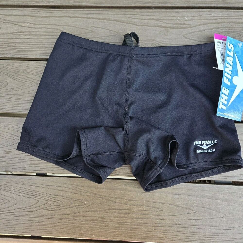 TYR The Finals Solid Black Swimwear Boys Racer Boxer Size 26 New